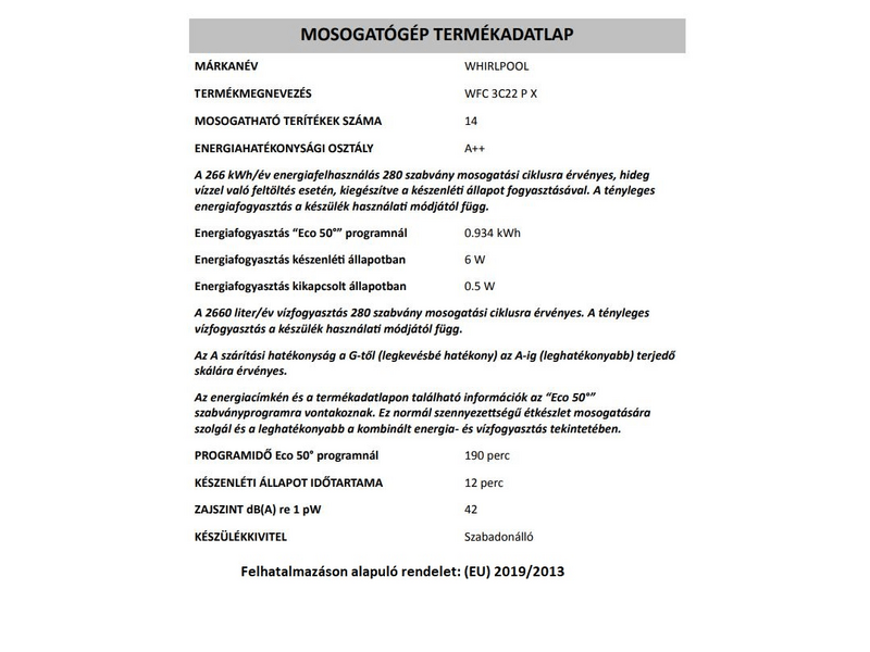 Whirlpool WFC 3C22 PX Mosogatógép