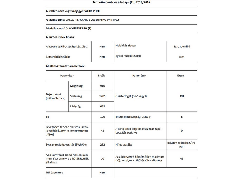 Whirlpool WHE39352 FO Fagyasztóláda