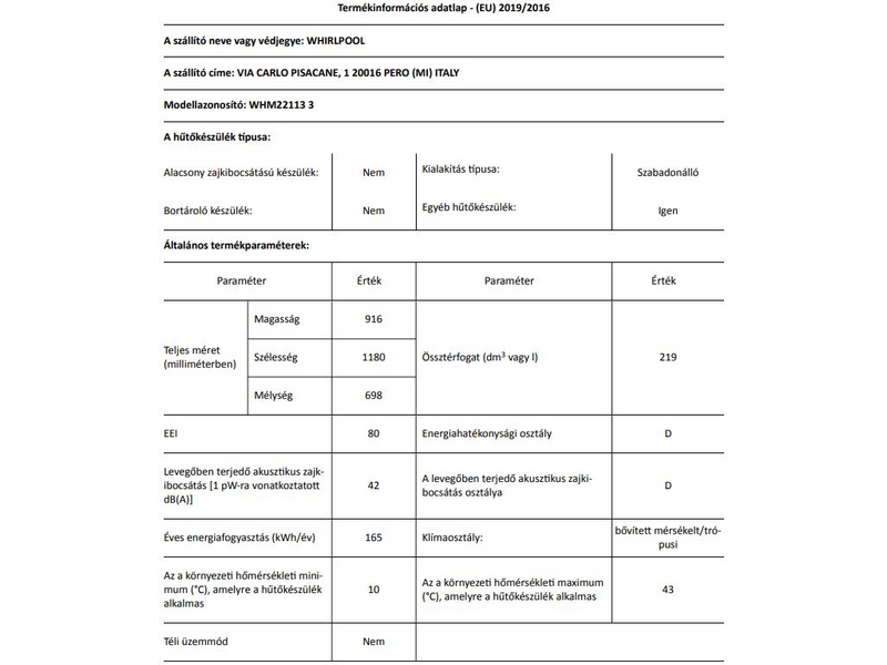 Whirlpool WHM22113 3 Zamrzivač