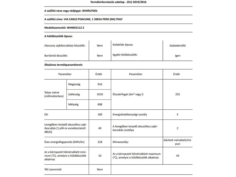 Whirlpool WHM 25112 2 Zamrzivač