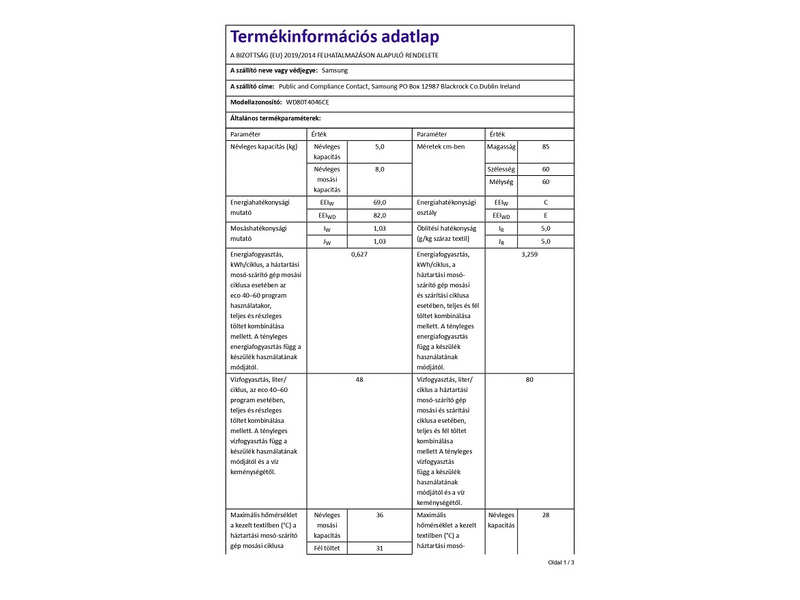 Samsung WD80T4046CE/LE Mosó- és szárítógép