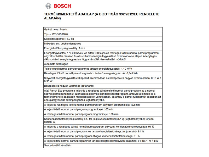Bosch WQG233D40 Serie 6 Hőszívattyús szárítógép