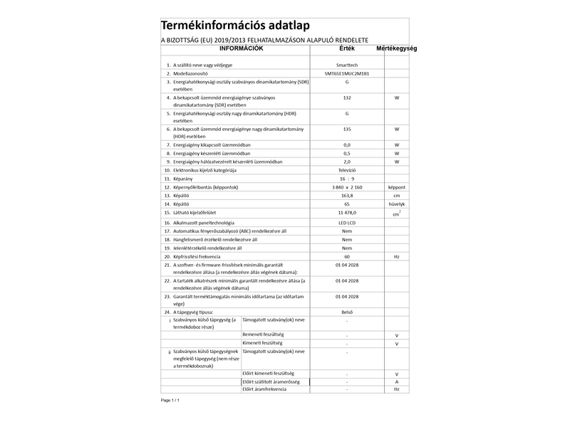 Smart Tech SMT65E1MUC2M1B1 4K Ultra HD Android TV