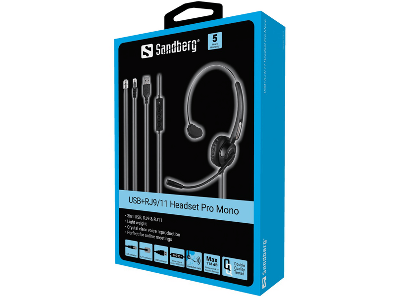 Sandberg USB+RJ9/11 Headset Pro Mono Fejhallgató (126-31)