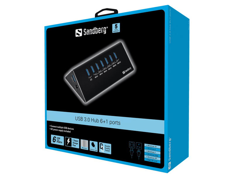 Sandberg USB 3.0 Elosztó 6+1 porttal (133-82)