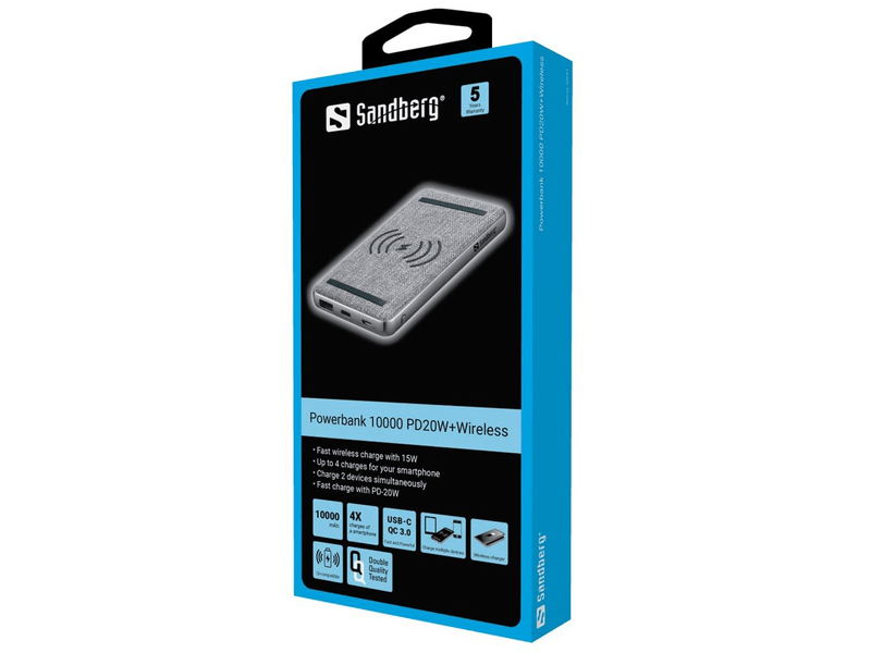 Sandberg 420-61 10000 PD20W+ Vezeték nélküli Powerbank