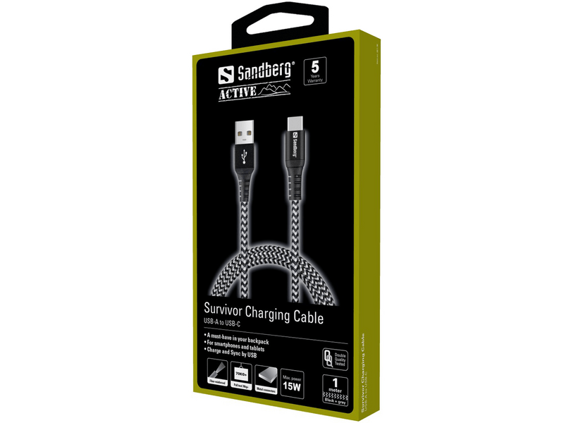 Sandberg 441-36 Survivor USB-C – USB-A kábel, 1 m