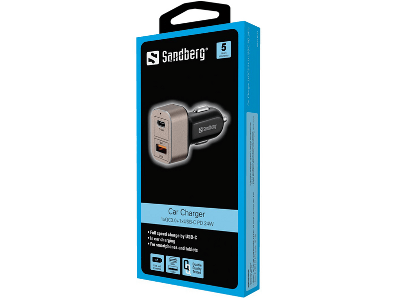 Sandberg 441-43 QC 3.0 + USB-C 24W Autós töltő