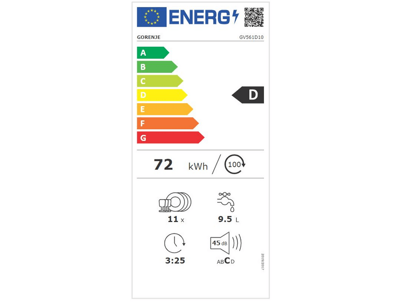 Gorenje GV561D10 Beépíthető keskeny mosogatógép
