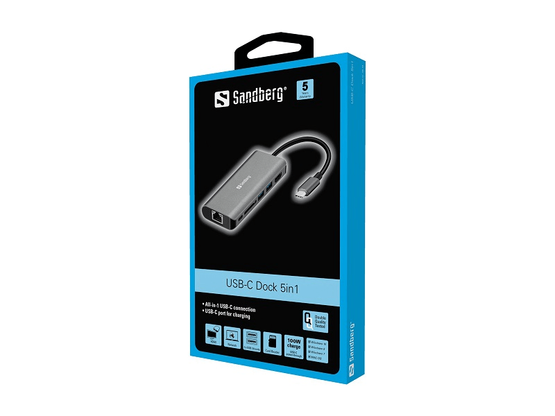 Sandberg USB-C dokkoló HDMI+LAN+SD+USB100W (136-18)