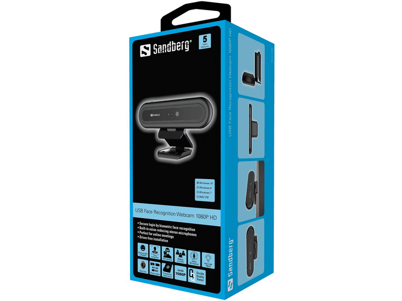 Sandberg USB Arcfelismerő webkamera, 1080P (133-99)