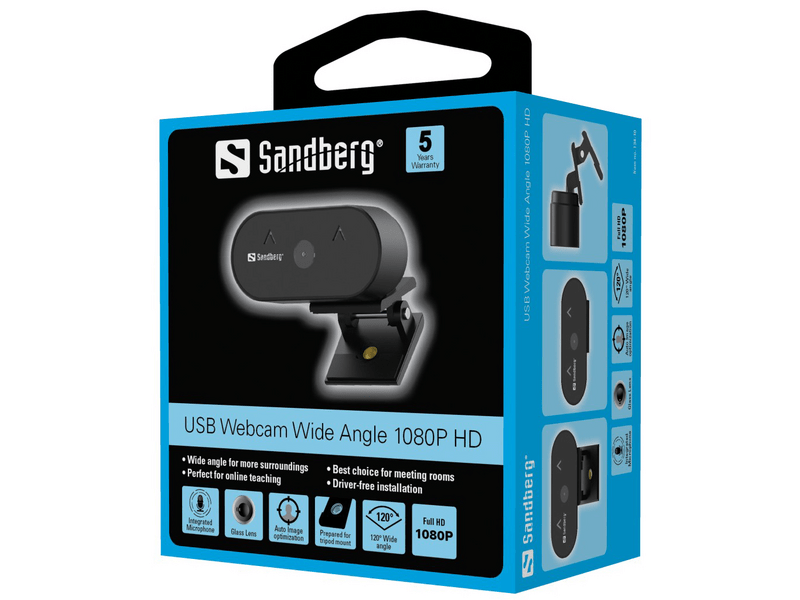 Sandberg Széles látószögű USB Webkamera, 1080P (134-10)