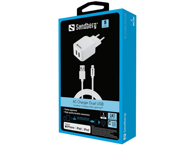 Sandberg 441-03 Lightning 2.4A Töltő adapter+kábel