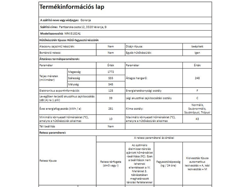 Gorenje NRKI5182A1 Beépíthető alulfagyasztós hűtőszekrény