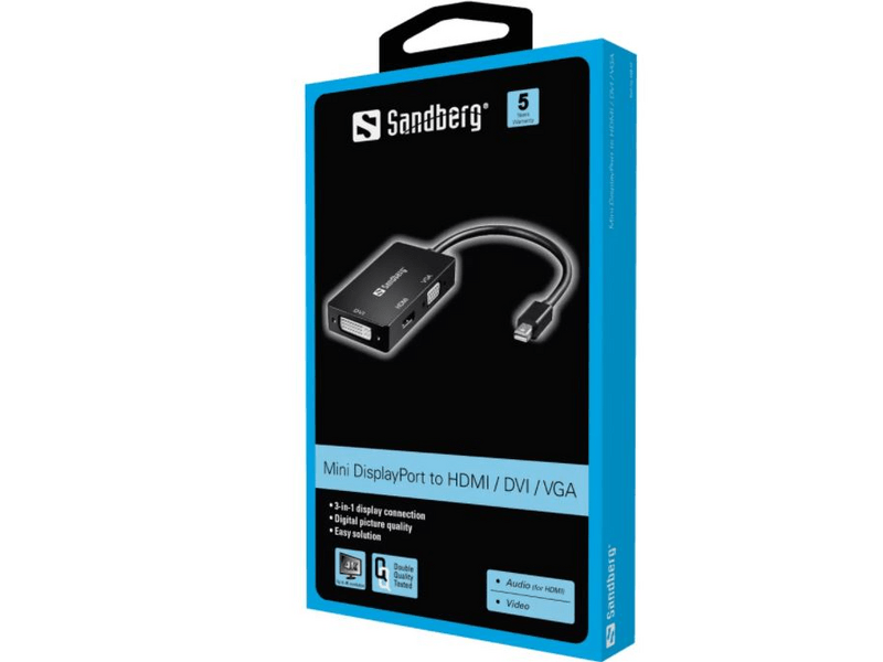 Sandberg MiniDP>HDMI+DVI+VGA átalakító (509-12)