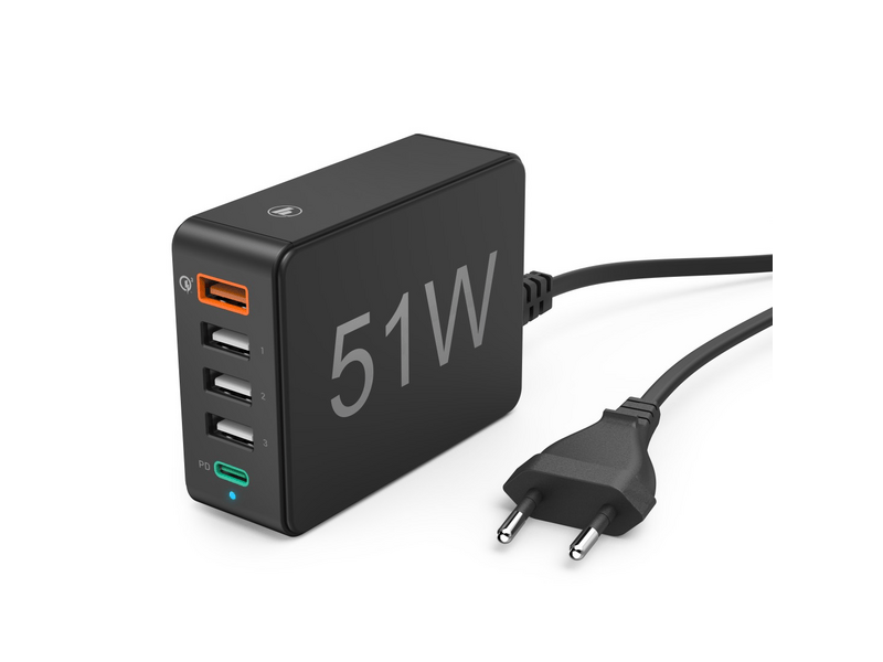 Hama 210536 1xQC3.0, 3xUSB-A, 1xUSB-C, PD/QC, 5 PORT, 51W Hálózati töltő