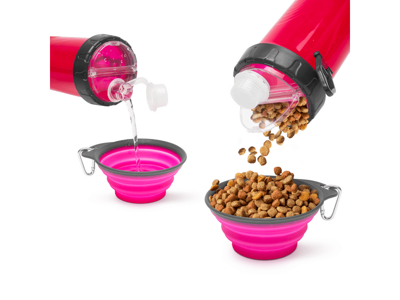 Yummie Összenyomható kutyatál kulaccsal, rózsaszín (60034A)