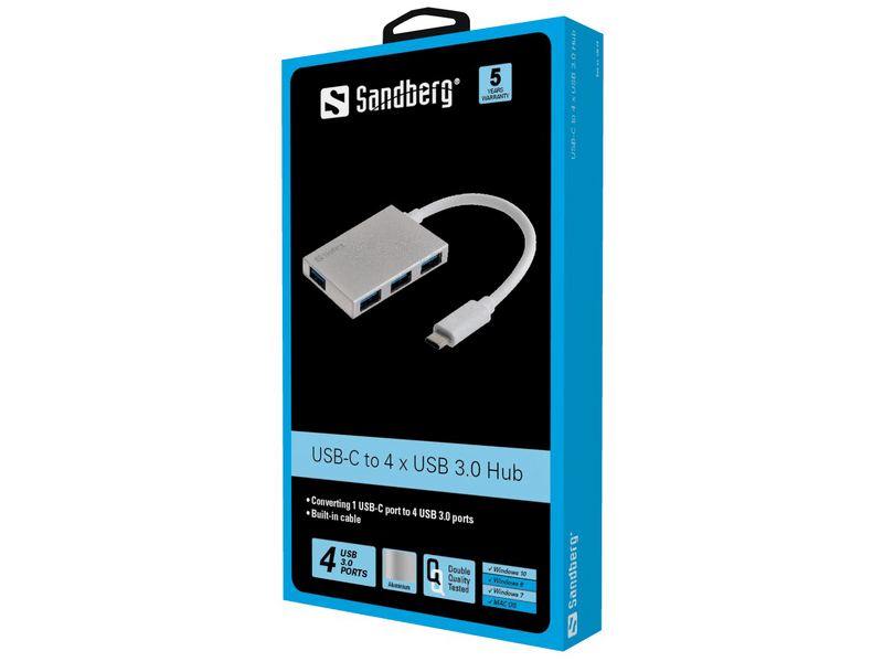 Sandberg 136-20 USB-C – USB 3.0 HUB elosztó