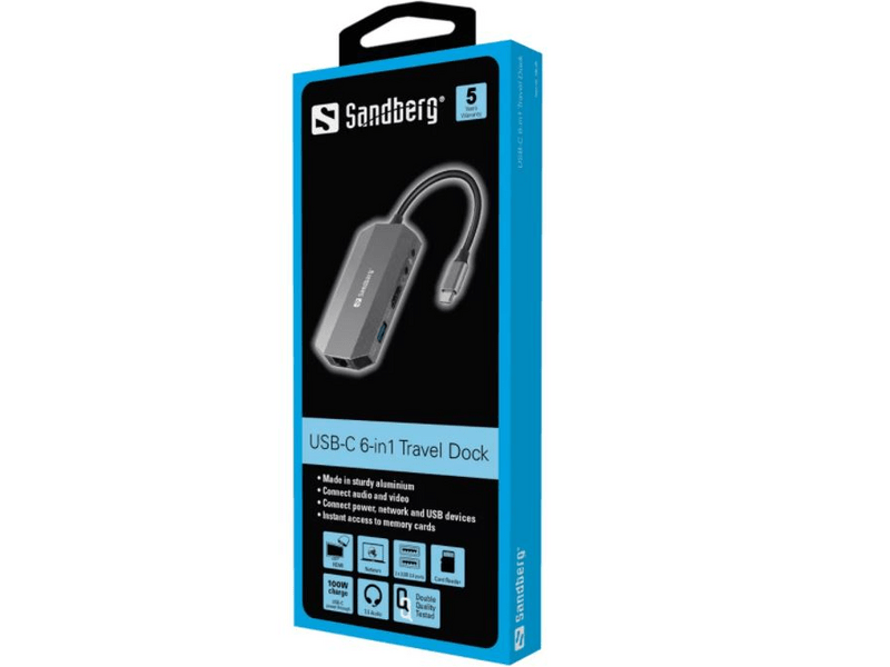 Sandberg USB-C 6in1 Travel Dock elosztó (136-33)