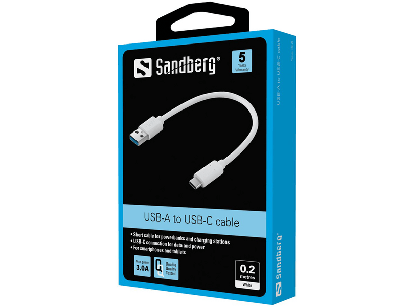 Sandberg 136-29 USB-C 3.1 – USB-A 3.0 kábel, 20 cm