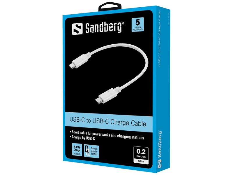 Sandberg 136-30 USB-C töltőkábel, 20 cm