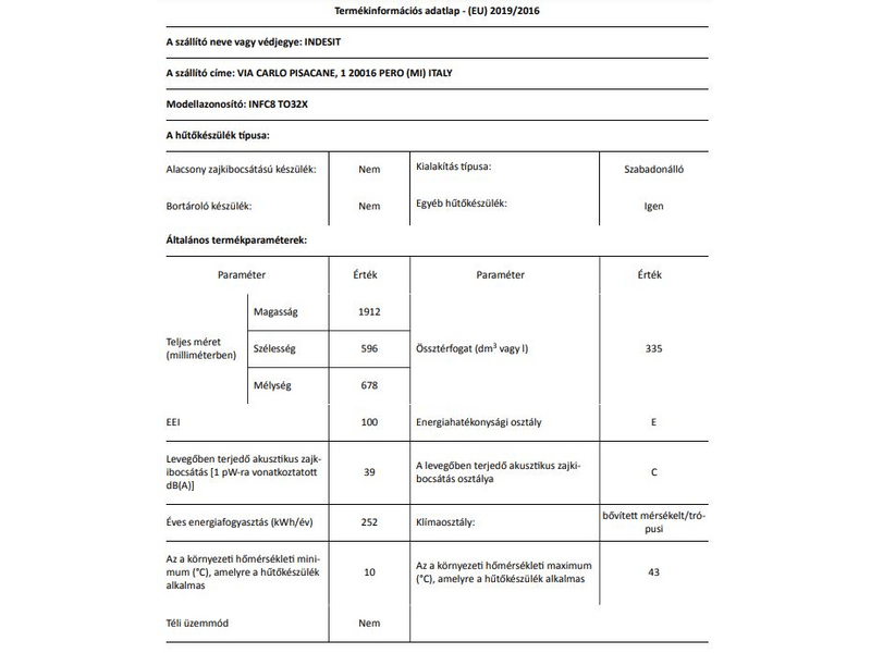 Indesit INFC8 TO32X Alulfagyasztós kombinált hűtőszekrény, inox