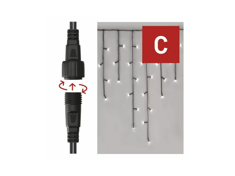 EMOS Standard LED sorolható karácsonyi füzér – jégcsapok, 2,5 m, kültéri, hidegfehér (D1CC01)