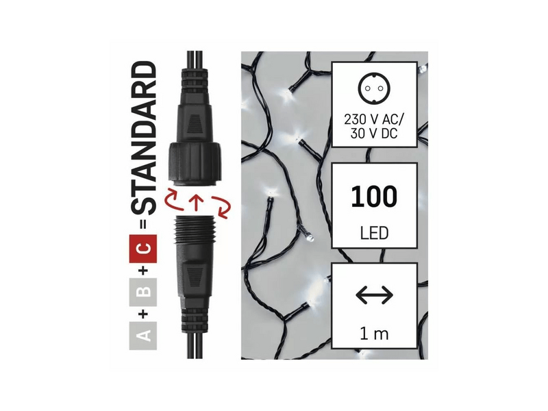 EMOS Standard LED sorolható karácsonyi füzér fényfüggöny, 1x2 m, hideg fehér, időzítő, IP44 (D1EC01)