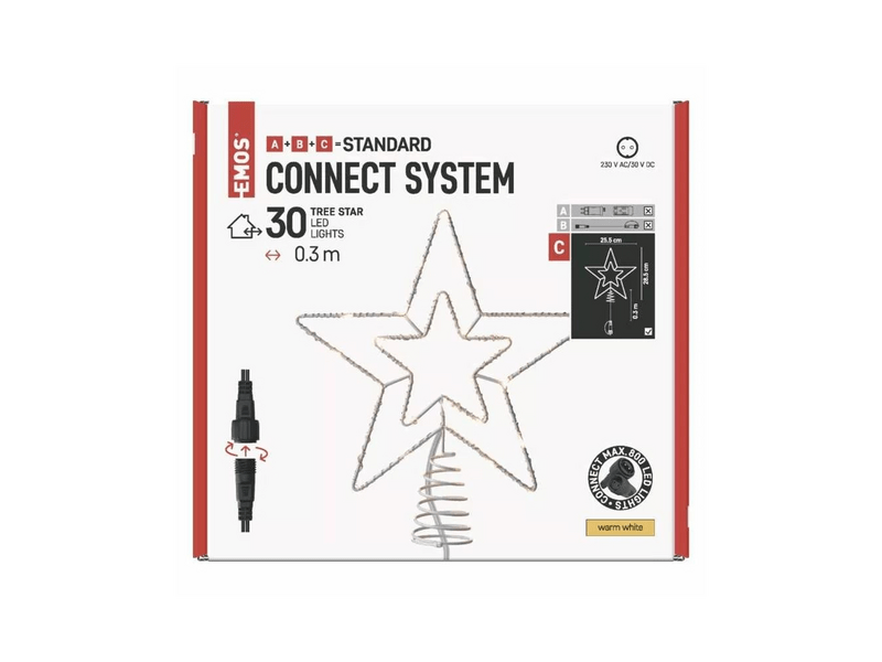 EMOS Standard LED sorolható karácsonyi csillag, 28.5 cm, meleg fehér, időzítő, IP44 (D1ZW01)