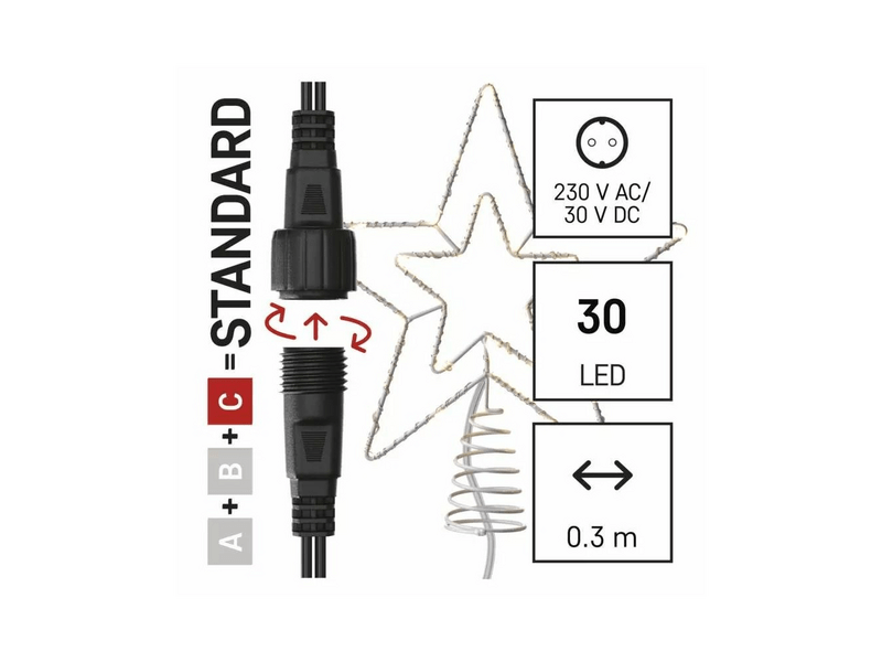 EMOS Standard LED sorolható karácsonyi csillag, 28.5 cm, meleg fehér, időzítő, IP44 (D1ZW01)