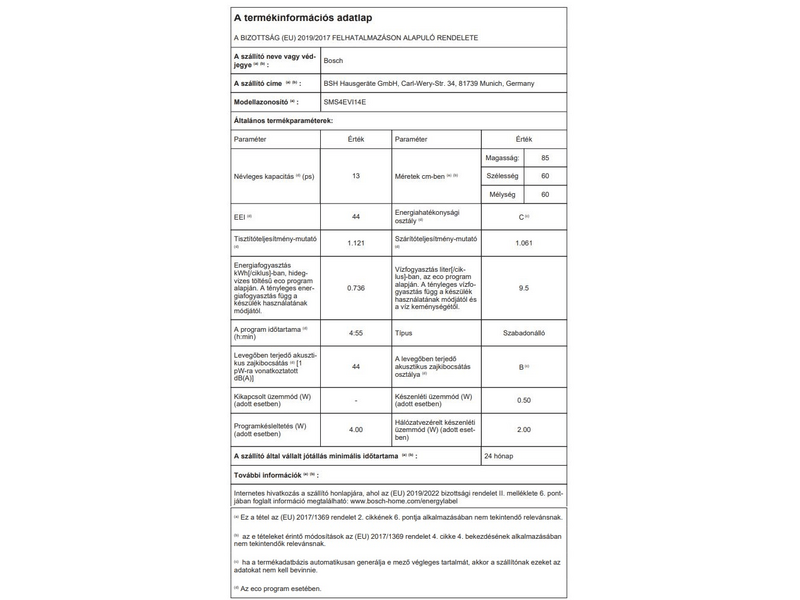 Bosch SMS4EVI14E Szabadonálló mosogatógép