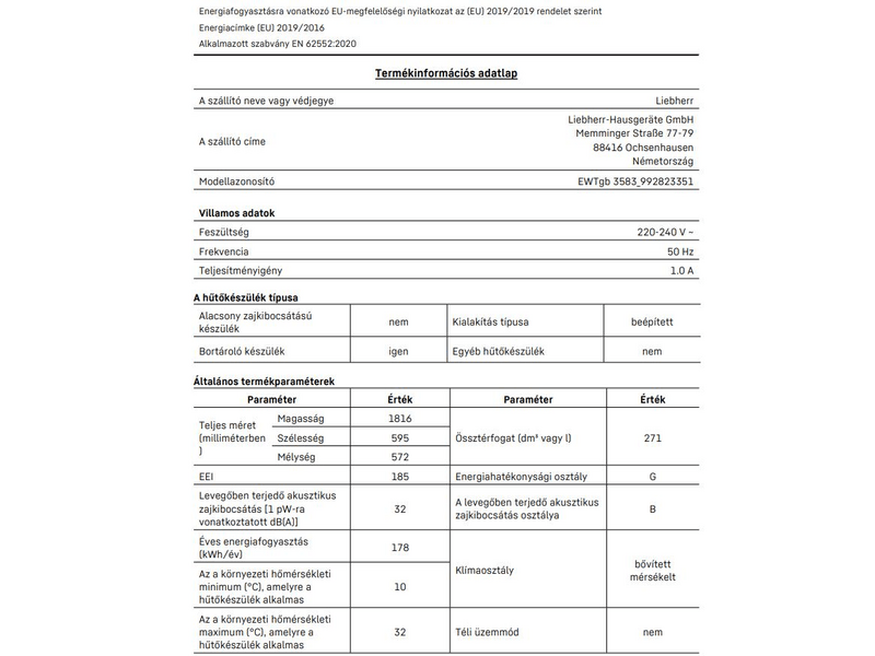 Liebherr EWTGB 3583 Beépíthető borhűtő