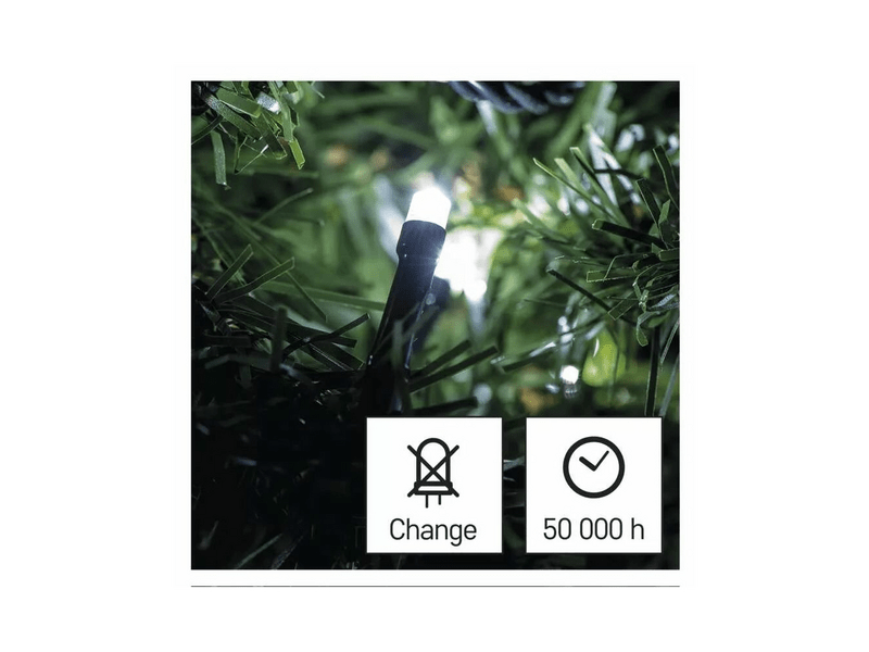 EMOS LED karácsonyi fényfüzér, 50 m, hideg fehér, időzítő, IP44 (D4AC06)
