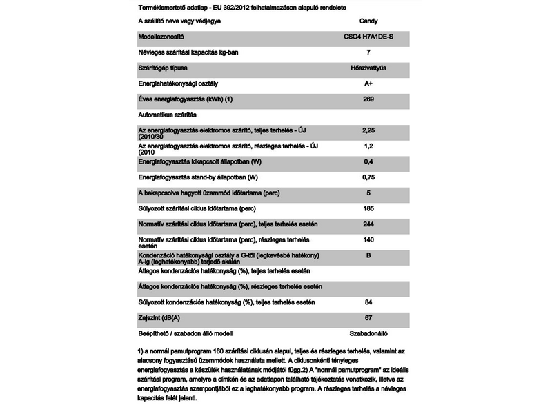 Candy CSO4 H7A1DE-S Hőszivattyús keskeny szárítógép