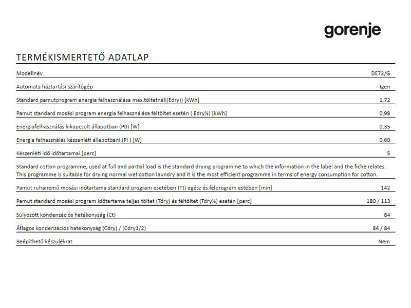 GORENJE DE72/G Hőszivattyús szárítógép
