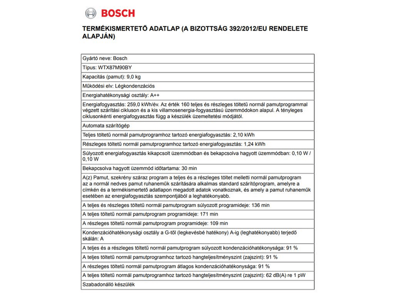 Bosch WTX87M90BY Hőszivattyús szárítógép