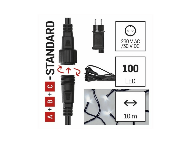 EMOS Alapkészlet Standard, sorolható, 10 m, hideg fehér, időzítő, IP44 (D1AC01)