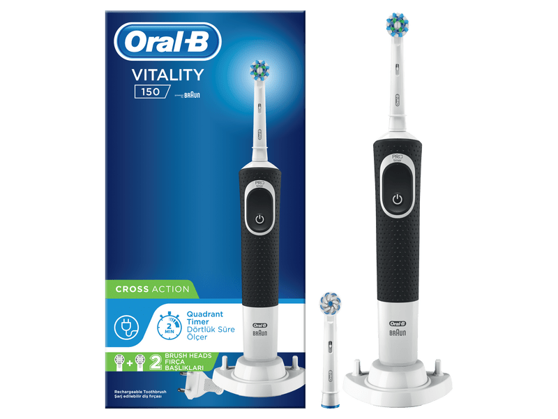Oral-B D150 Vitality Elektromos fogkefe Sensi és CrossAction fejjel, fekete