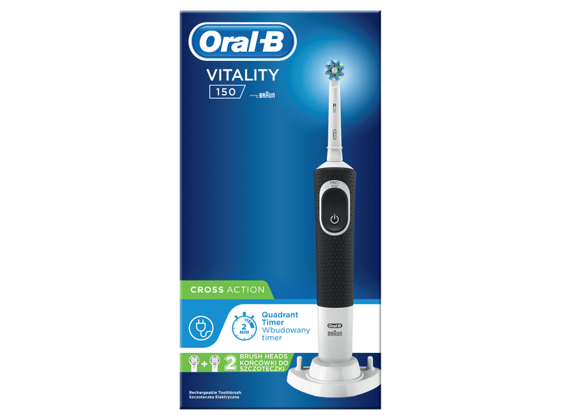 Oral-B D150 Vitality Elektromos fogkefe Sensi és CrossAction fejjel, fekete