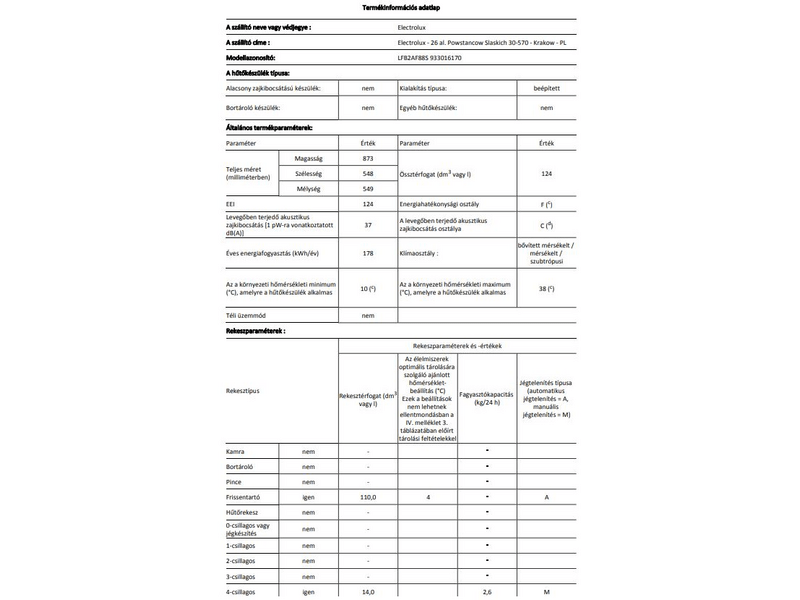 Electrolux LFB2AF88S Beépíthető hűtőszekrény, 88 cm