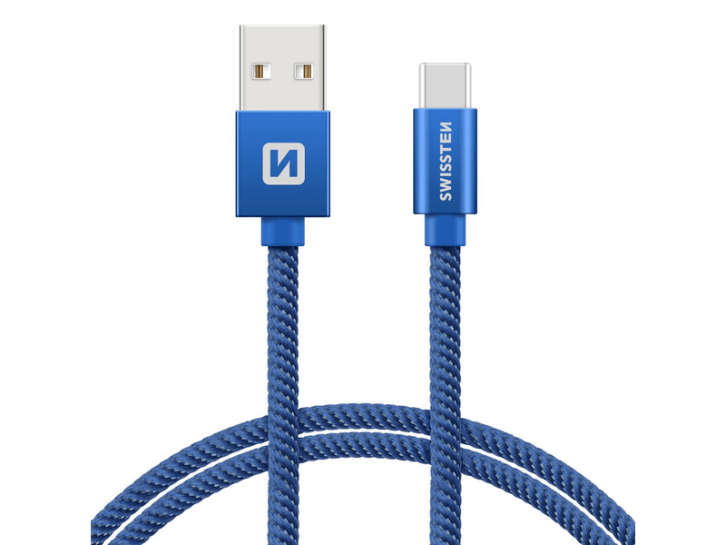 Swissten podatkovni i kabel za punjenje s tekstilnim premazom, USB/USB-C, 1,2 m, plavi (71521208)