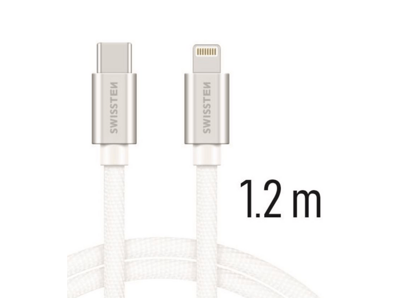 Swissten podatkovni i kabel za punjenje s tekstilnim premazom, USB-C/lightning, 1,2 m, srebrno/bijeli (71525203)
