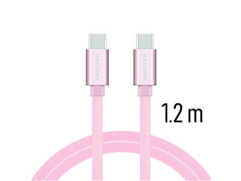Swissten adat- és töltőkábel textil bevonattal, USB-C-USB-C 1,2 m, rozé arany (71527205)