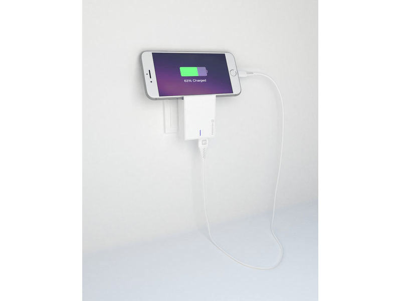 Swissten hálózati gyorstöltő adapter, Smart IC, 2 USB port, 3A, fehér + lightning MFI kábel (22045000)