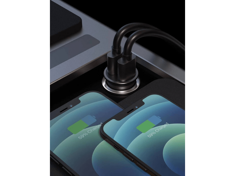 Swissten autós töltő adapter PowerDelivery USB-C + QuickCharge 3.0, 36W, metál fekete (20111760)