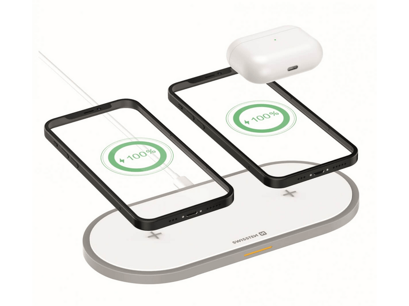Swissten vezeték nélküli töltő 2in1 fehér, 2x10W (22055507)
