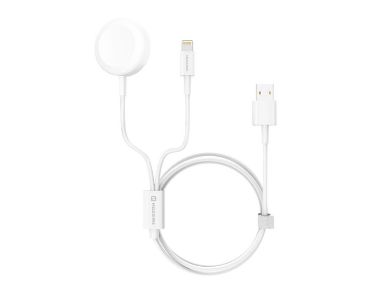 Swissten 2in1 iPhone és vezeték nélküli iWatch töltő, 1,2m, fehér (22055503)