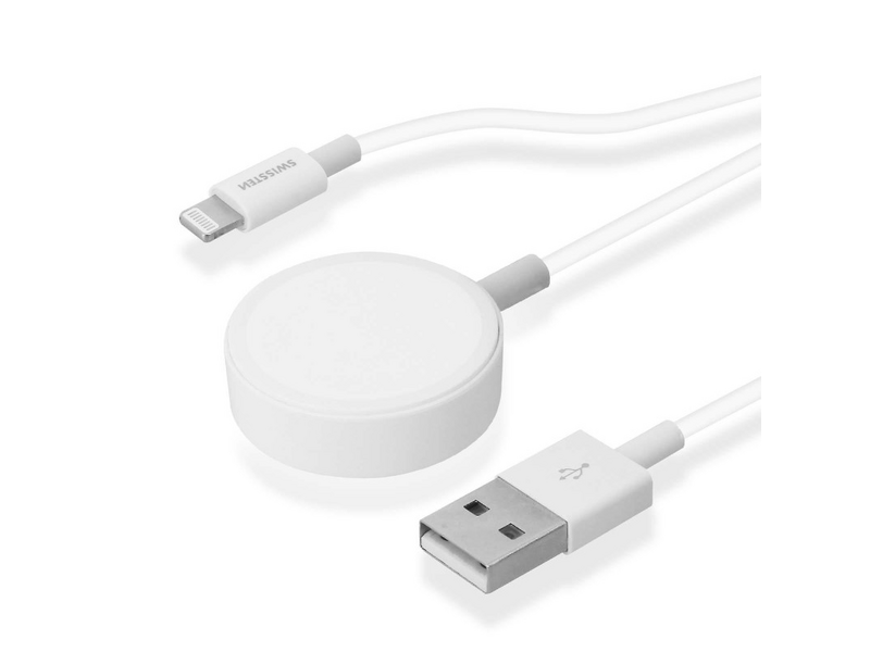 Swissten 2in1 iPhone és vezeték nélküli iWatch töltő, 1,2m, fehér (22055503)