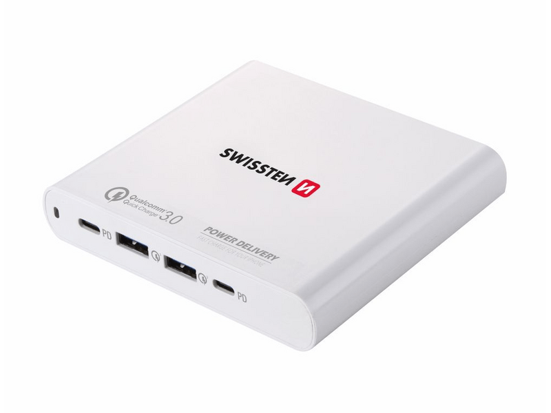 Swissten univerzális töltő, 87W, 2X PowerDelivery 3.0 port & 2X Qualcomm QuickCharge 3.0 port, PPS (22013340)