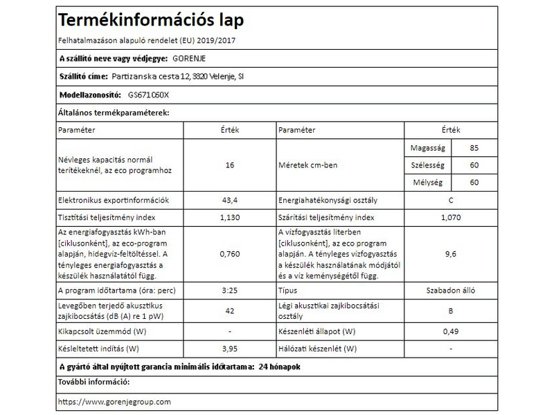 Gorenje TotalDry mosogatógép, 16 teríték, inox (GS671C60X)